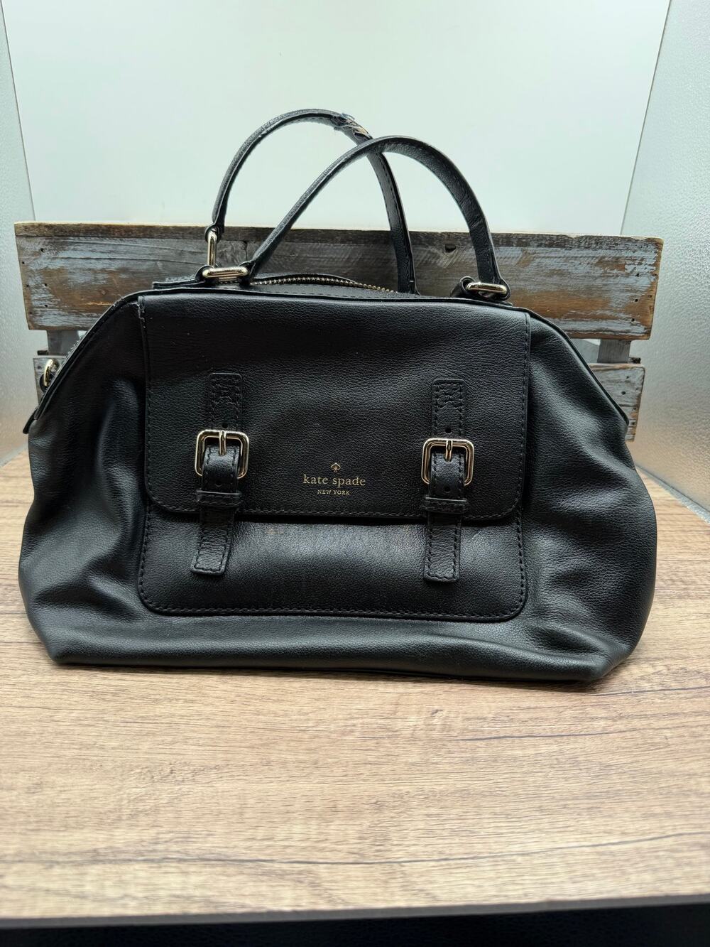 Kate Spade Black Pebbled Leather Satchel - Flap Buckle - Handbag/ Purse